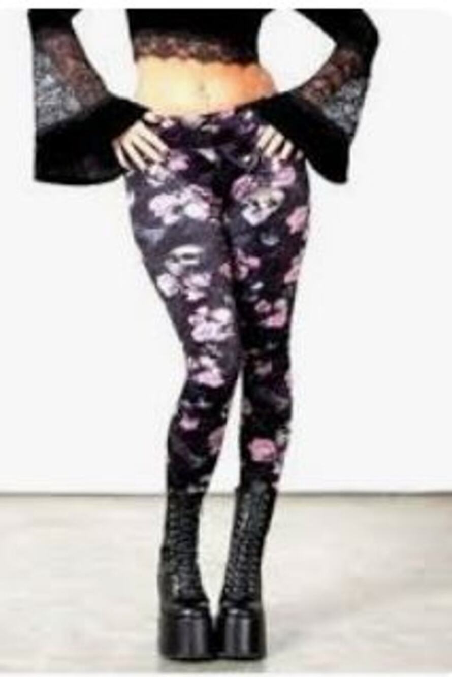 Killstar Haunted Garden Velvet Leggings Skull Rose Grunge Goth Whimsy Moondnace